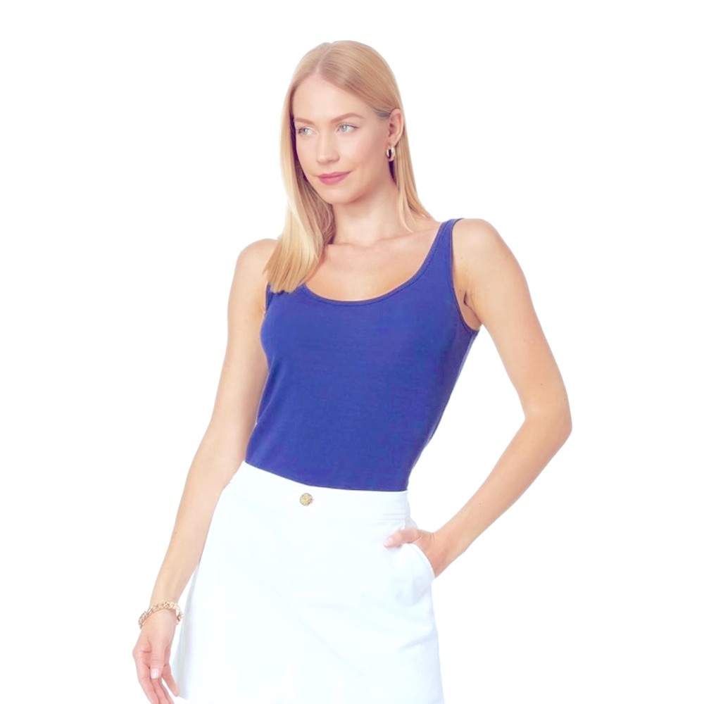 Lilly Pulitzer Halee Tank Top Blue Pima Cotton Scoop Neckline Size Small